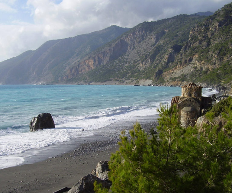 Agios Pavlos beach and Byzantine chapel on the Libyan Sea coast